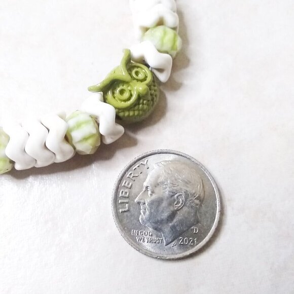 Owl Lovers! Beaded Bracelet: Patina Painted Owl + Millefiori + Howlite Beads - Picture 5 of 10